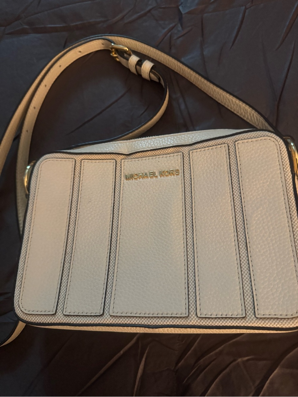 Michael Kors Cream Paneled Leather Crossbody with Gold Logo